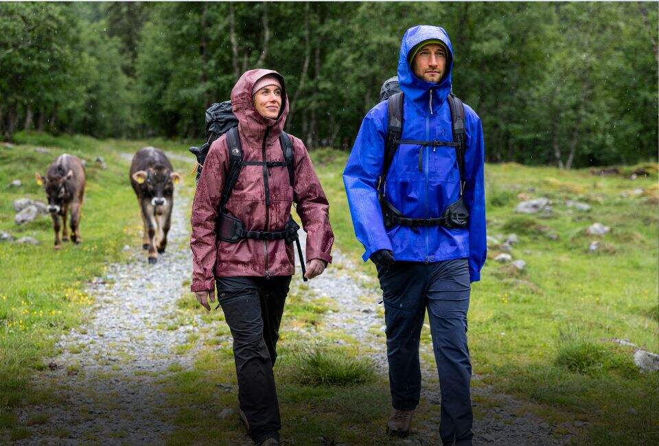 Eine Frau und ein Mann wandern im Wald.